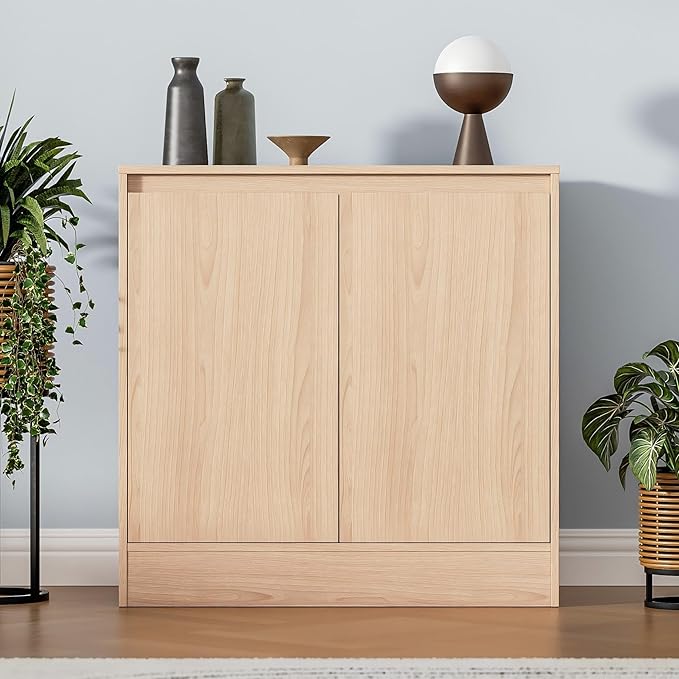 Buffet Cabinet with Storage, Coffee Bar Cabinet with 2 Doors and Adjustable Shelf, Modern Kitchen Buffet Sideboard for Living Room, Kitchen, Oak