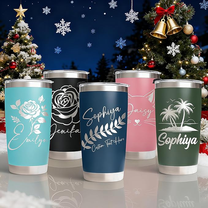 Personalized Tumblers with Engraved Name, Personalized Birthday Gifts for Men Women, Custom 20oz Stainless Steel Coffee Tumbler with Lids and Straws, Custom Travel Cup