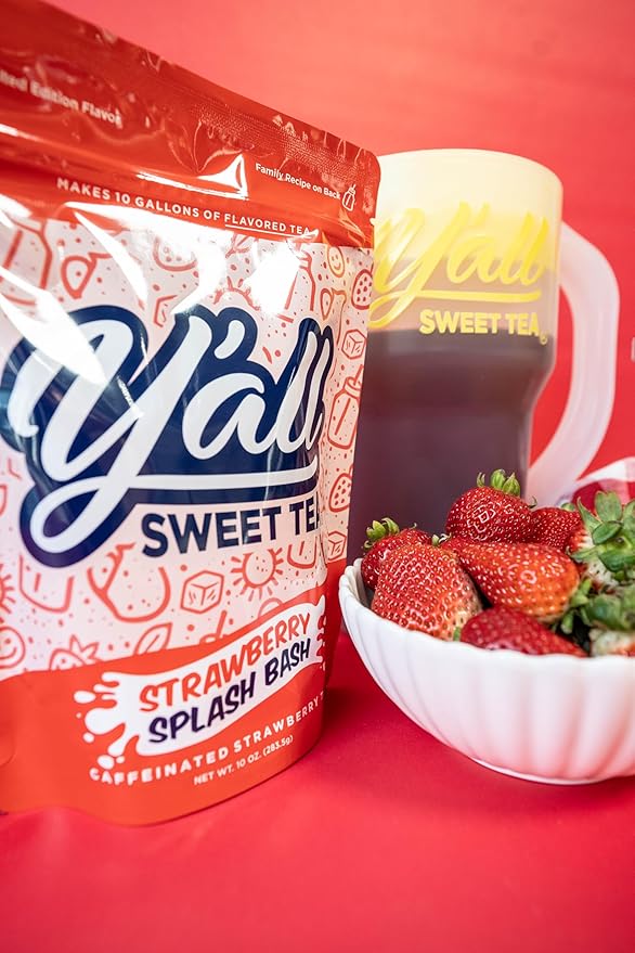 Y'all Sweet Tea - Strawberry Flavored Iced Tea Bags One Gallon Size in 10 Gallons Per Pack Quick Brew Southern Ice Tea with Ripe Strawberry Flavor | As Seen on Shark Tank (Caffeinated)