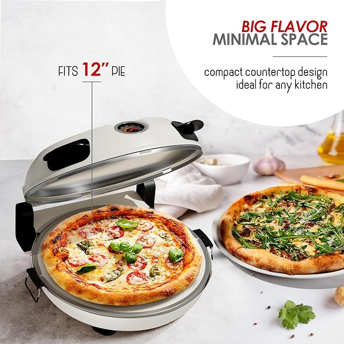 Eatex Electric Pizza Oven Indoor, 12 Inch Countertop Pizza Oven, Portable Stone Pizza Oven, Heats up to 790°F for Crispy Crust, Pizza Maker Machine for Home – Cream