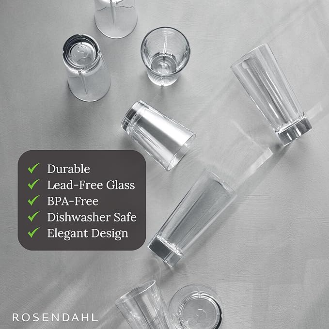 Rosendahl Grand Cru Highball Glasses (Set of 8) - 4 x 10.1 Oz, 4 x 9.1 Oz Premium Crystal Cocktail Glasses for Whiskey, Mixed Drinks, and Tall Beverages - Classic Clear Highball Tumbler Barware