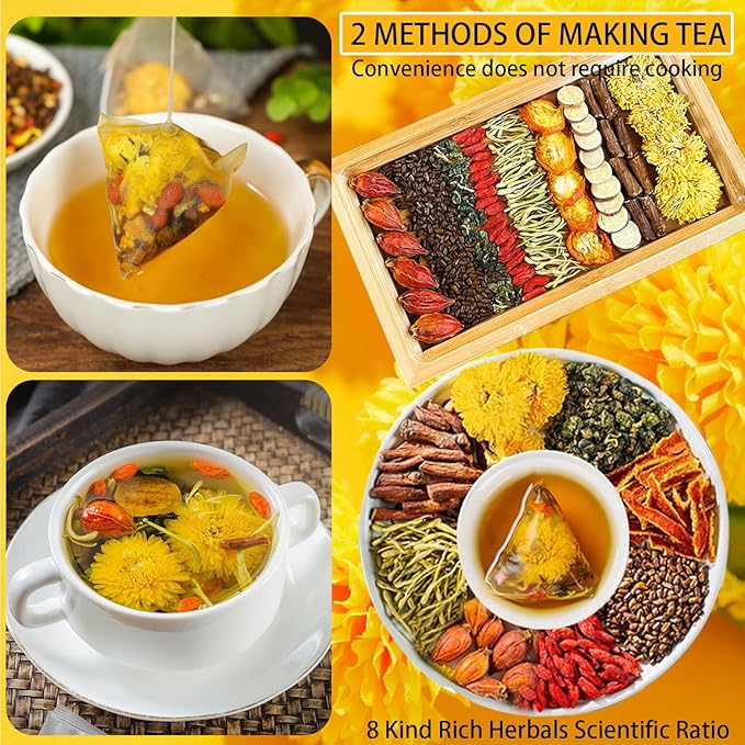Goji Berry Chrysanthemum Tea for Liver Health, Dandelion Wolfberry Tea Bags, 8 Excellent Raw Material Formulas, Liver Cleanse & Detox Herbal Tea Bags, Vegan, Sugar-Free & Caffeine-Free (1BOX (15Bag))