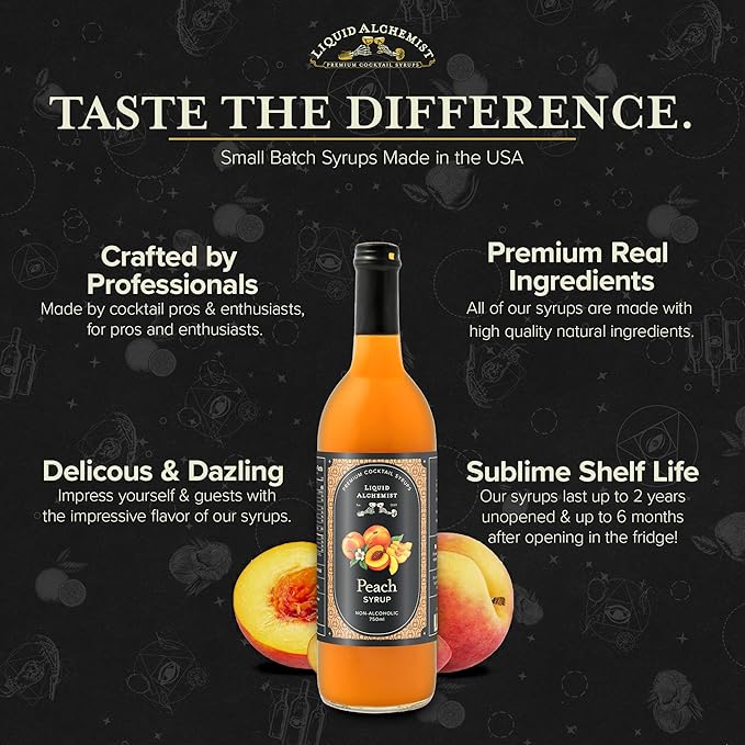 Liquid Alchemist Peach Syrup for Drinks - Real Ingredients Make the Perfect Summer Cocktail or Margarita Mix - Our Peach Flavoring Syrup is Non-GMO & Vegan (25.4 oz)
