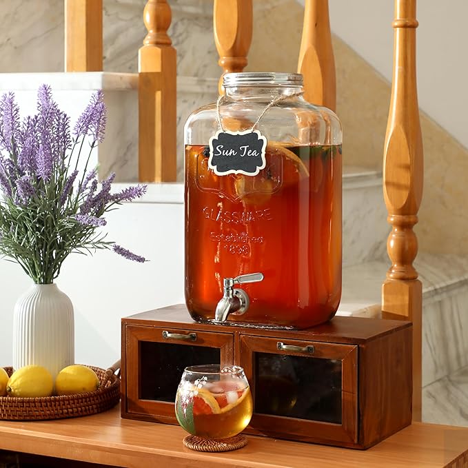 2 Gallon Glass Beverage Dispenser, Stainless Steel Leakproof Spigot and Lid, Glass Drink Dispensers for Parties, Water Beverage Dispenser Liquid Laundry Detergent Dispenser