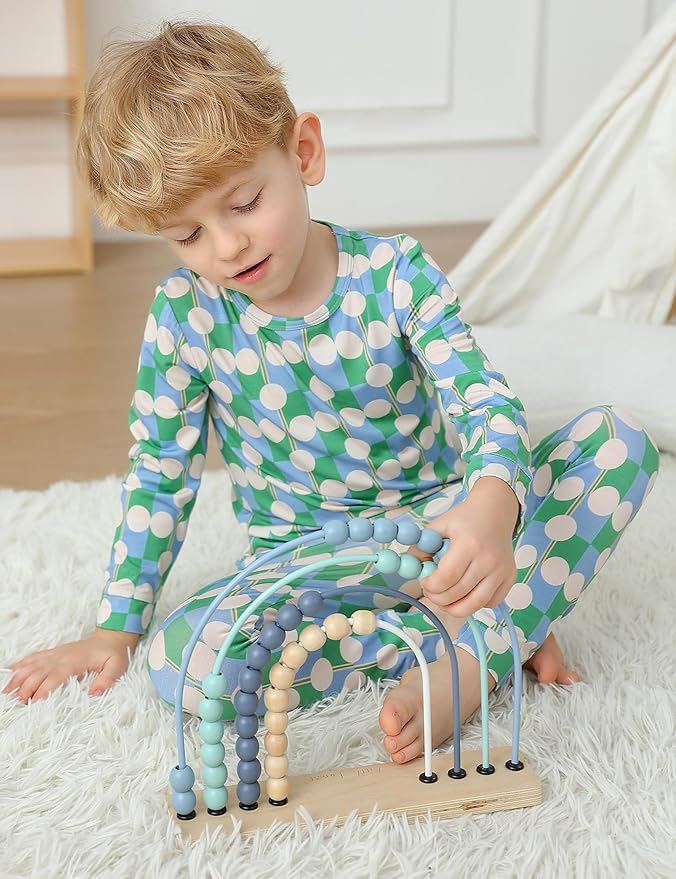 JunNeng Bamboo Viscose Pajamas for Toddler Boys, Baby Kids Diamond Pajamas Snug Fit Long Sleeve Sleeper