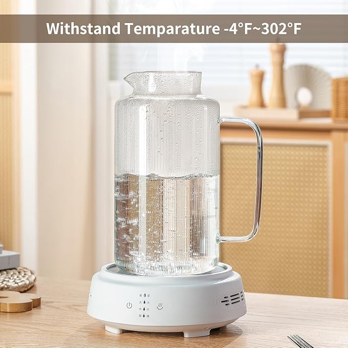 2 PACK Glass Pitcher with Lid And Handle, 84oz/2.5L Liter Classic Vertical Stripes Fridge Water Pitcher,Glass Water Carafe for Coffee, Lemonade, Iced Tea,Sun Tea, Beverage, Heat Resistant
