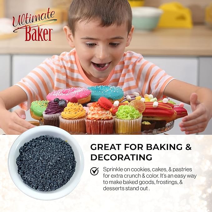 Ultimate Baker - Sanding Sugar, Black - Vibrant, Naturally Colored Baking & Decorating Sugar, Perfect for Sprinkling on Cakes, Desserts & Confections, Medium Crystal - 8oz