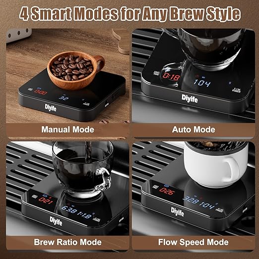 Professional Mini Coffee Scale with Timer, Diyife Rechargeable Espresso Scale, 2kg/0.1g Accurate Scale for Pour-Over Coffee, Portable Digital Kitchen Scale for Drip Coffee, French Press