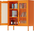 Metal Locker Storage Cabinet with 2 Mesh Doors and Adjustable Shelves,Orange Metal Locker Cabinets,Coffee Bar Cabinet,Kitchen Pantry Storage Cabinets for Home,Sideboard,Office(40" H)