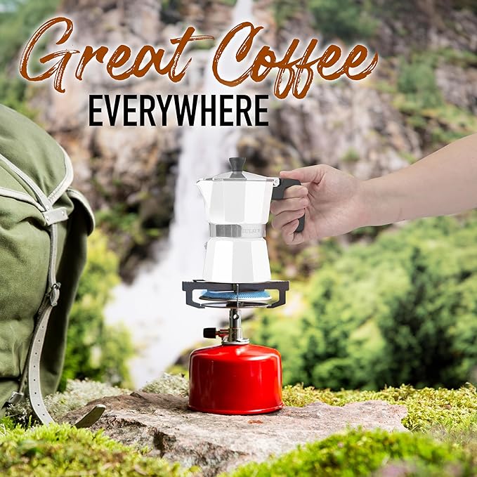 Zulay Moka Pot Espresso Stovetop Coffee Maker - Leak-Proof, Stainless Steel, Easy to Clean, Heat Resistant Handle & Knob - for Authentic Cuban & Italian Style Espresso - Makes 6 Espresso Cups - White