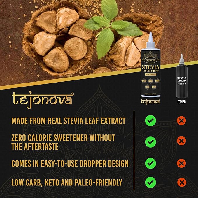 tejonova Stevia Liquid Drops, 8oz, Zero Calorie Stevia Liquid Sweetener from Pure Stevia Extract, Stevia Sweetener for Drinks, Treats, No Sugar Liquid Stevia Drops, Keto Sweetener, No Aftertaste