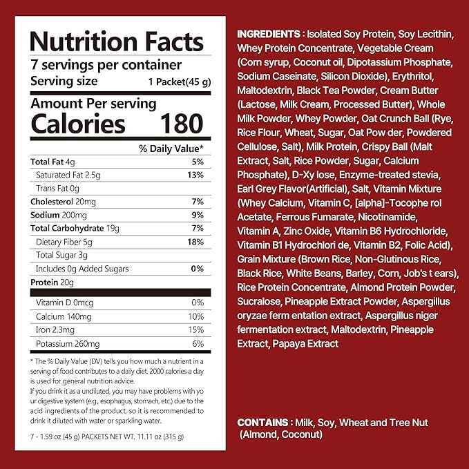 Milk Tea Protein Shake, With Crunchy Protein Balls, Protein Smoothie Powder - 20g Protein, Low Sugar, Keto-Friendly Meal Replacement Shake, 1.59oz, 7packs 7 Servings (7 Packs X 1.59 oz)