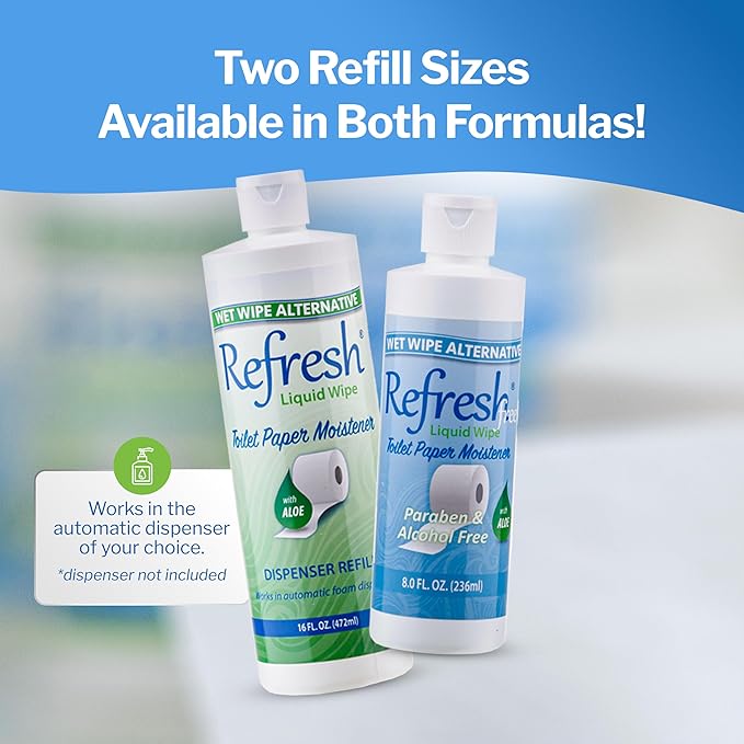 Refresh Liquid Wipe: Toilet Paper Foam | Eco-Friendly Flushable Wet Wipe Alternative | Cleanses and Soothes with Witch Hazel and Aloe | Plumbing & Septic Safe | 50ml | 1.69 oz | 2 Pack