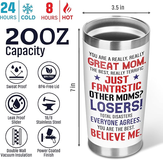 Gifts for Mom from Daughter, Son - Mothers Day Gifts for Mom, Wife, Women - Moms Birthday Gift Ideas, Cool Birthday gifts for Moms, Mothers - Best mom Tumbler, 20 oz Stainless Steel moms Coffee Cup
