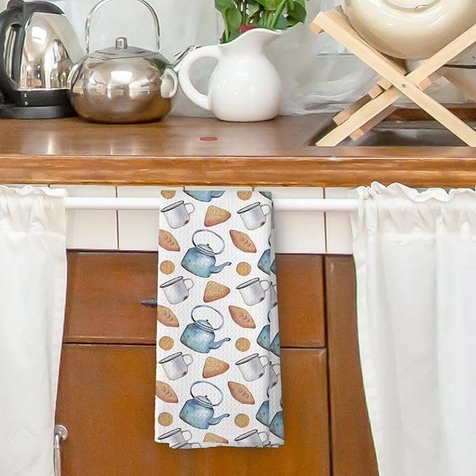 Spring Floral Teacups Kitchen Dish Towels, Coffee Cup Kitchen Decor, Retro French Garden Tea Lover Gifts, Vintage Roses Flower Hand Towels Kitchen Tea Towels Decorations, 16x24inch