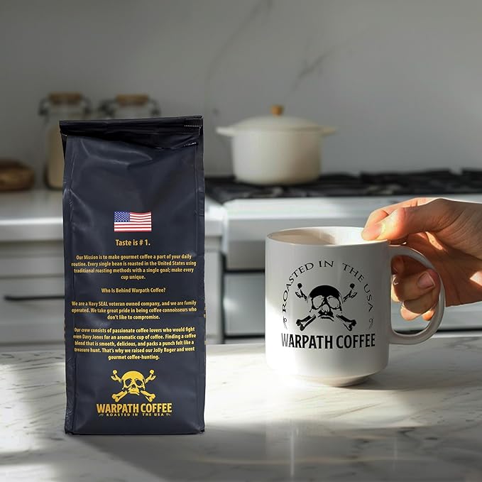 Warpath Coffee Light Roast Ground Coffee, Vanilla Hazelnut Blend, High Caffeine, Extra Strong Roasted 100% Arabica Coffee Ground Beans, Rich Aroma, Full Bodied Intense Cup, Created by Navy SEALs, 12oz
