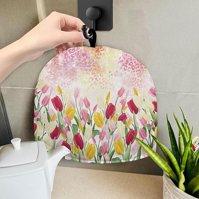 Tulips Tea Pot Cover Keep Warm Teapot Insulation Cover Pink Teapot Cover Water-Resistant Teapot Dust Protector Small Tea Cozies Covers