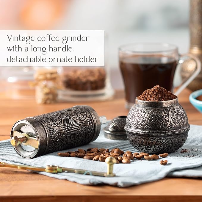 Crystalia Refillable Coffee Grinder, Authentic Manual Mill with Adjustable Grinder, Metal Coffee Mill with Handle, Antique Coffe Grinder with Hand Crank, Adjustable Coarseness