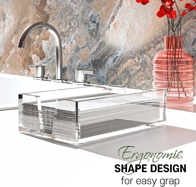 Acrylic Guest Towel Holder Tray for Bathroom – Napkin Holder for Disposable Paper Towels, Hand Towel Organizer for Vanity or Bathroom, Clear Bathroom Accessory, 8.7 x 5.2 x 2.5 Inch Size