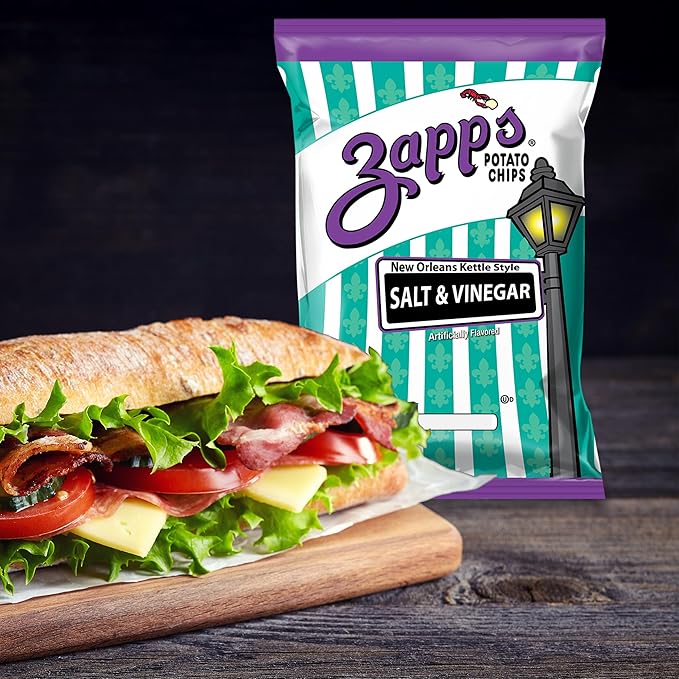 Zapp’s New Orleans Kettle-Style Potato Chips Salt and Vinegar Flavor (2 oz Bags, 25 Count), Crunchy Chips with a Spicy Kick, Perfect On-The-Go, Gluten Free Snack