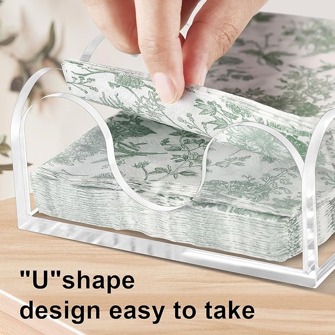 Clear Acrylic Napkin Holder for Table, Elegant Non-Slip Guest Towel Tray for Bathroom, Waterproof Vertical Tissue Dispenser for Kitchen, Dining, Bar, Office or Restaurant Square with rounded corners