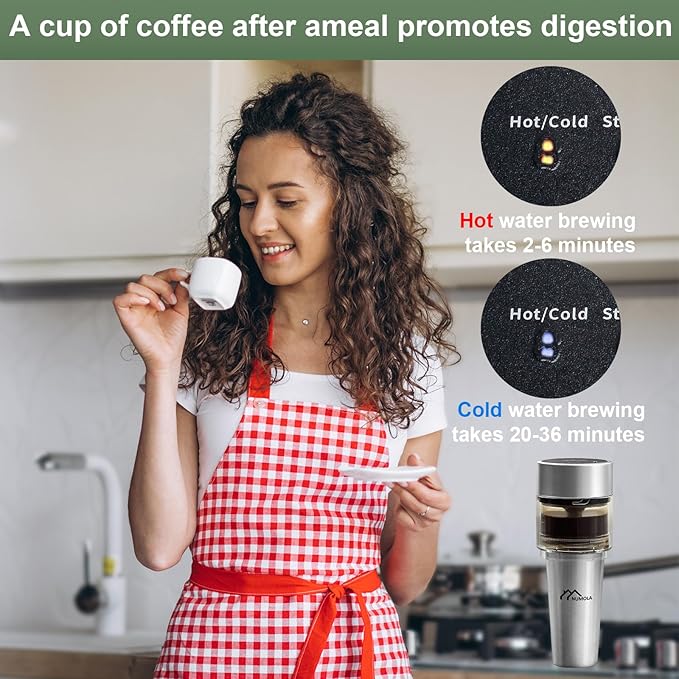 Numola Cold Brew Coffee Maker, 3 Brew Sizes with 16oz Stainless Steel Cup, Vacuum Self-Cleaning Coffee Machine with Removable Coffee Filter for Home Travelling Camping