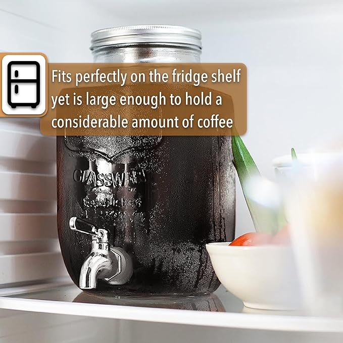 Brew To A Tea Cold Brew Coffee Maker, 1 Gallon, Rose Gold, Mason Jar, 16 Servings