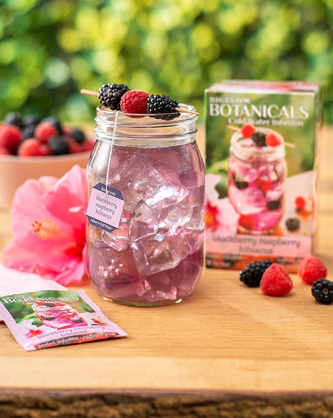 Bigelow Botanicals Cold Water Infusion Blackberry Raspberry Hibiscus Tea Bags 18 Count Box (Pack of 3), Herbal Infusion, Caffeine Free, 54 Tea Bags Total