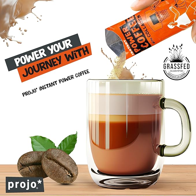 Projo* Power Coffee – Instant Coffee with 12g Hydrolyzed Bovine Collagen & 175mg Caffeine – High Protein Energy Boost Coffee for Men & Women – Pumpkin Spice Flavor – 12 Single-Serve Packets