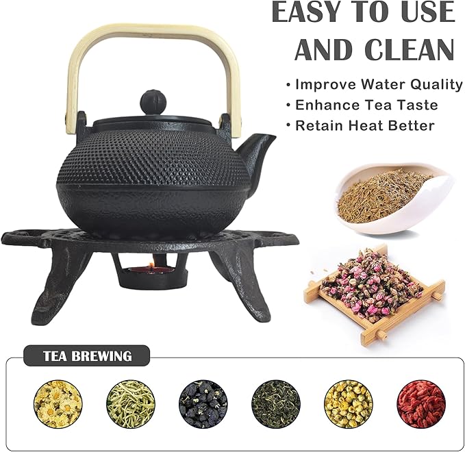 Cast Iron Tea Set with Teapot and Warmer, Japanese Tetsubin, 30.4oz Small Teapot with Infuser for Loose Leaf, Asian Tea Kettle for Stovetop Safe, Elegant Durable Tea Pot Set Gift