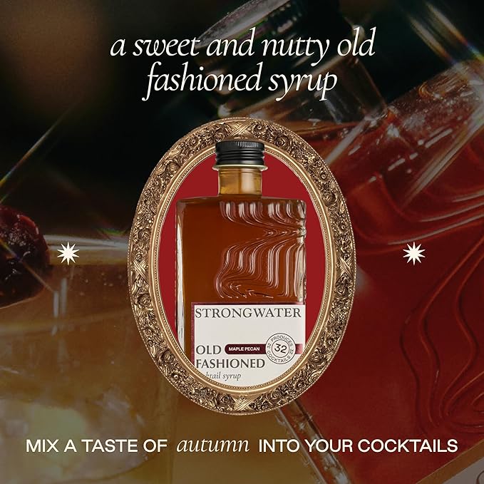 Strongwater Maple Pecan Old Fashioned Craft Cocktail Mixer - Makes 32 Cocktails - Handcrafted Old Fashioned Syrup with Pecan, Maple Syrup & Cherry - Just Mix with Bourbon or Whiskey