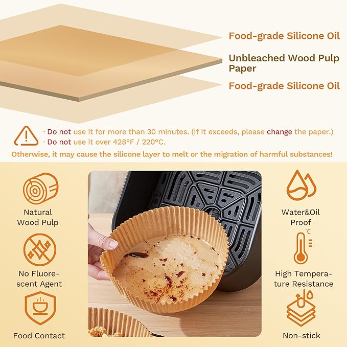 Air Fryer Liners Round,100PCS 6.3 inch Disposable Liner for Air Fryer 2Qt to 5Qt,Unbleached Non-stick Non-leak Small Airfryer liner Parchment Paper