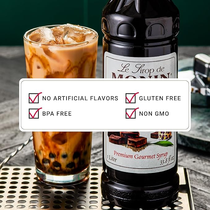 Monin - Black Sugar Syrup, Versatile Flavor, Natural Flavors, Great for Coffees, Cocktails, Shakes, and Kids Drinks, Non-GMO, Gluten-Free (1 Liter)