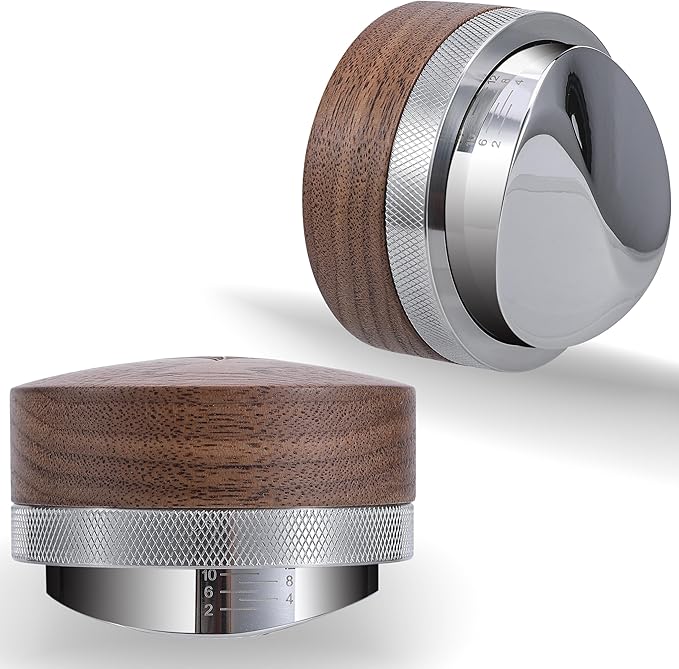 58mm Espresso Distribution Tool Walnut Coffee Distributor Adjustable Depth Stainless Steel Espresso Leveler Premium Espresso Machine Accessories For Coffee Bar