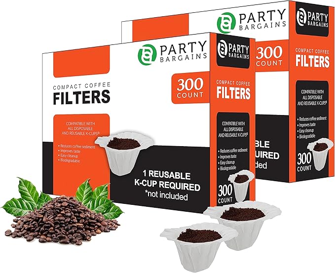 Party Bargains 600 Paper Coffee Filters - Compact Design Single-Use Coffee Filter Compact Design, for Keurig Brewers and Compatible with K-Cup Pods 1.0 & 2.0 Models