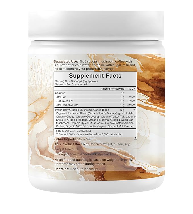 Organic Mushroom Coffee, 10oz – 10 Adaptogenic Mushrooms with Arabica Coffee + MCT Oil for Smooth Flavor – Turkey Tail, Lions Mane, Cordyceps, Chaga, Reishi – Immune, Energy,& Brain Support Supplement
