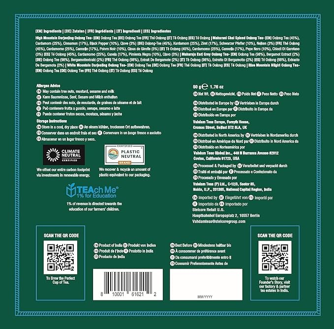 VAHDAM Assorted Oolong Tea Sampler Gift Set (5 Flavors) – Gluten-Free, Non-GMO | 5 Unblended Loose Leaf Teas | Tea Variety Pack | Christmas Tea Gift Set