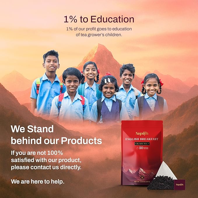 Nepaya English Breakfast Black Tea – 50 Pyramid Tea Bags, Strong & Robust, High Caffeine, Biodegradable, Himalayan Whole-Leaf