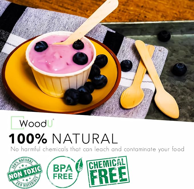 Little Wooden Spoon, 100% All-Natural & Eco-Friendly | Biodegradable Ice Cream & Sample Tasting Spoons – Pack of 100, 4.5” Small Wooden Craft Spoons