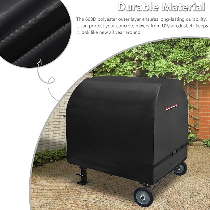 Outdoor Concrete Mixer Cover, Heavy Duty Waterproof Cement Mixers Cover, Made of Heavy-Duty 600D Oxford, All Weather Cement Mixer Covers(50.5"Dx31.5"Wx48"H)