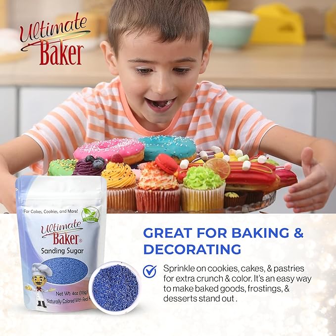 Ultimate Baker - Sanding Sugar, Royal Blue - Vibrant, Naturally Colored Baking & Decorating Sugar, Perfect for Sprinkling on Cakes, Desserts & Confections, Medium Crystal - 4oz