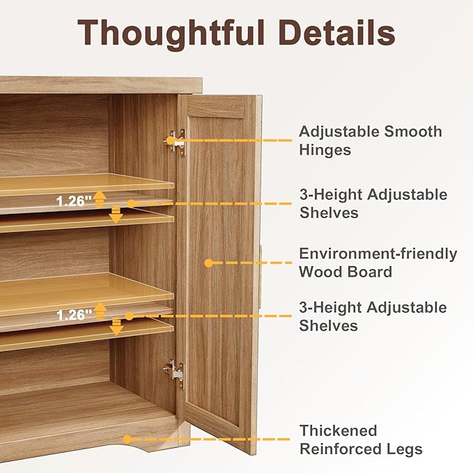 Fluted Buffet Cabinet with Storage Accent Sideboard,Modern Credenza with 2 Doors & Adjustable Shelves,Wood Coffee Bar Table Console for Dining Room Kitchen Living Room Entryway,Natural Oak