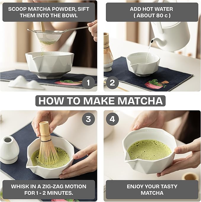 Matcha Whisk Set 8 Pcs Matcha Set with Matcha Bowl (Chawan), Matcha Whisk, Holder & Accessories – Complete Matcha Kit for Ceremony, Traditional Tea Set for Making Latte, Gift for Family & Friends