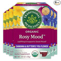 Traditional Medicinals Organic, Rosy Mood, Damiana & Butterfly Pea Flower - Uplifting Mood Support - Kosher, Non-GMO, Caffeine-Free, Compostable - 96 Tea Bags (6 Packs of 16)