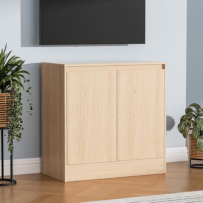 Buffet Cabinet with Storage, Coffee Bar Cabinet with 2 Doors and Adjustable Shelf, Modern Kitchen Buffet Sideboard for Living Room, Kitchen, Oak