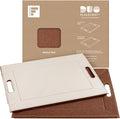 PLACEsMAT 2-in-1 Faux Leather Placemat & Serving Tray | Reversible Design, Lays Flat & Easy to Clean | Ottoman Food Tray, Perfect Housewarming Gift, 18” x 14” (Fabric Tan & Cream, Single)