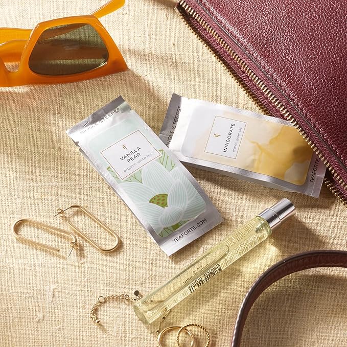 Tea Forte Single Steeps Loose Leaf Tea Sampler, Assorted Variety Tea Box, 15 Single Serve Pouches (Herbal Retreat)