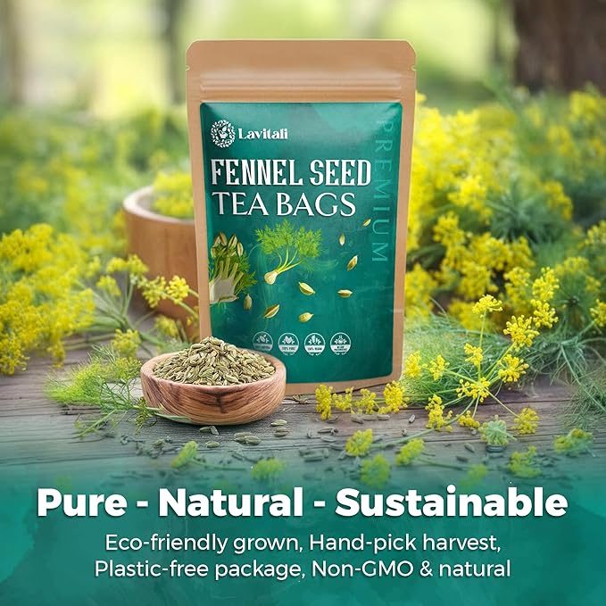 Lavitali, Fennel Tea Bags | 60 bags, 100% Pure Herbal Tea | Caffeine-Free, Natural Essential Oil, Eco-Friendly Filter Bag | Daily Natural Botanical, Hot or Iced Herbal Infusion