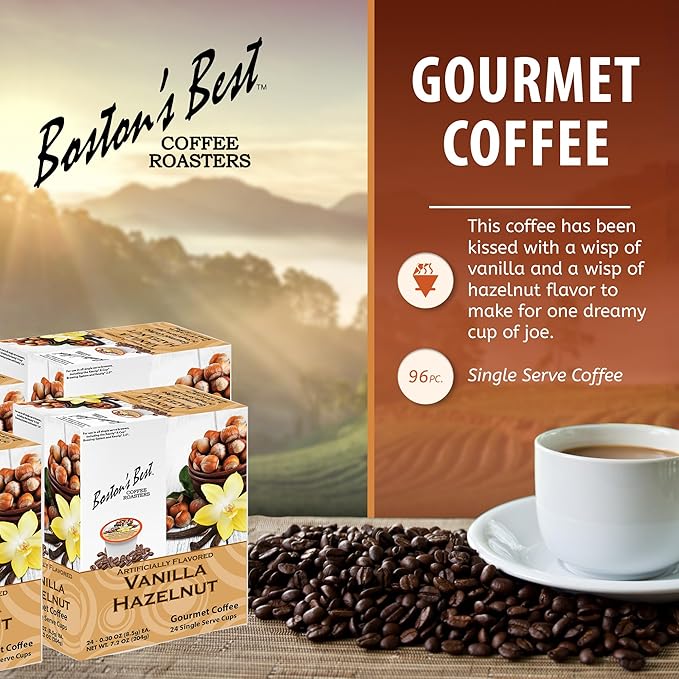 Boston’s Best - Vanilla Hazelnut Delicious Medium Roast Flavored Gourmet Coffee Compatible with Keurig Coffee Maker, 24 Count (Pack of 4)