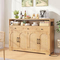 Vabches 47''W Rattan Buffet Sideboard, Boho Storage Cabinet with 3 Drawers and Adjustable Shelves, Farmhouse Coffee Bar Station Microwave Stand with Storage for Kitchen, Dining/Living Room, Natural